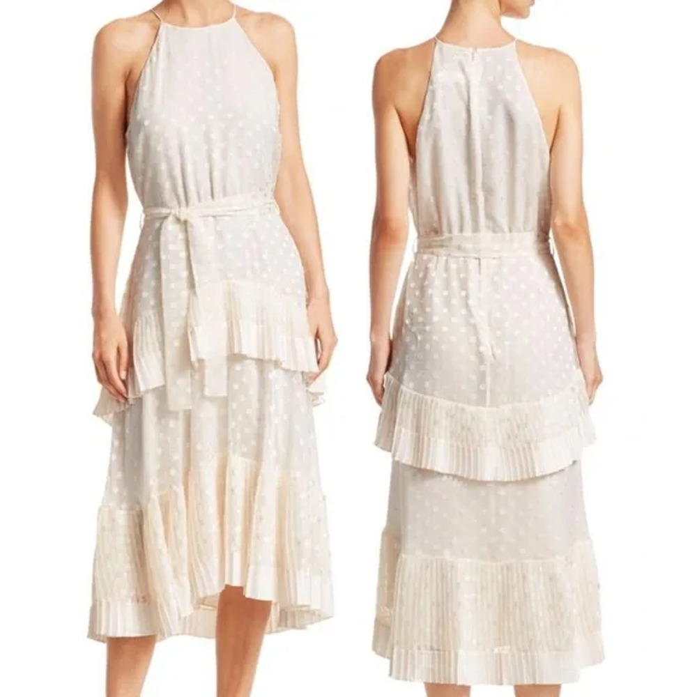 NWT Zimmermann Sleeveles Pleated Picnic Tiered Midi Dress Cream Women's Size 0